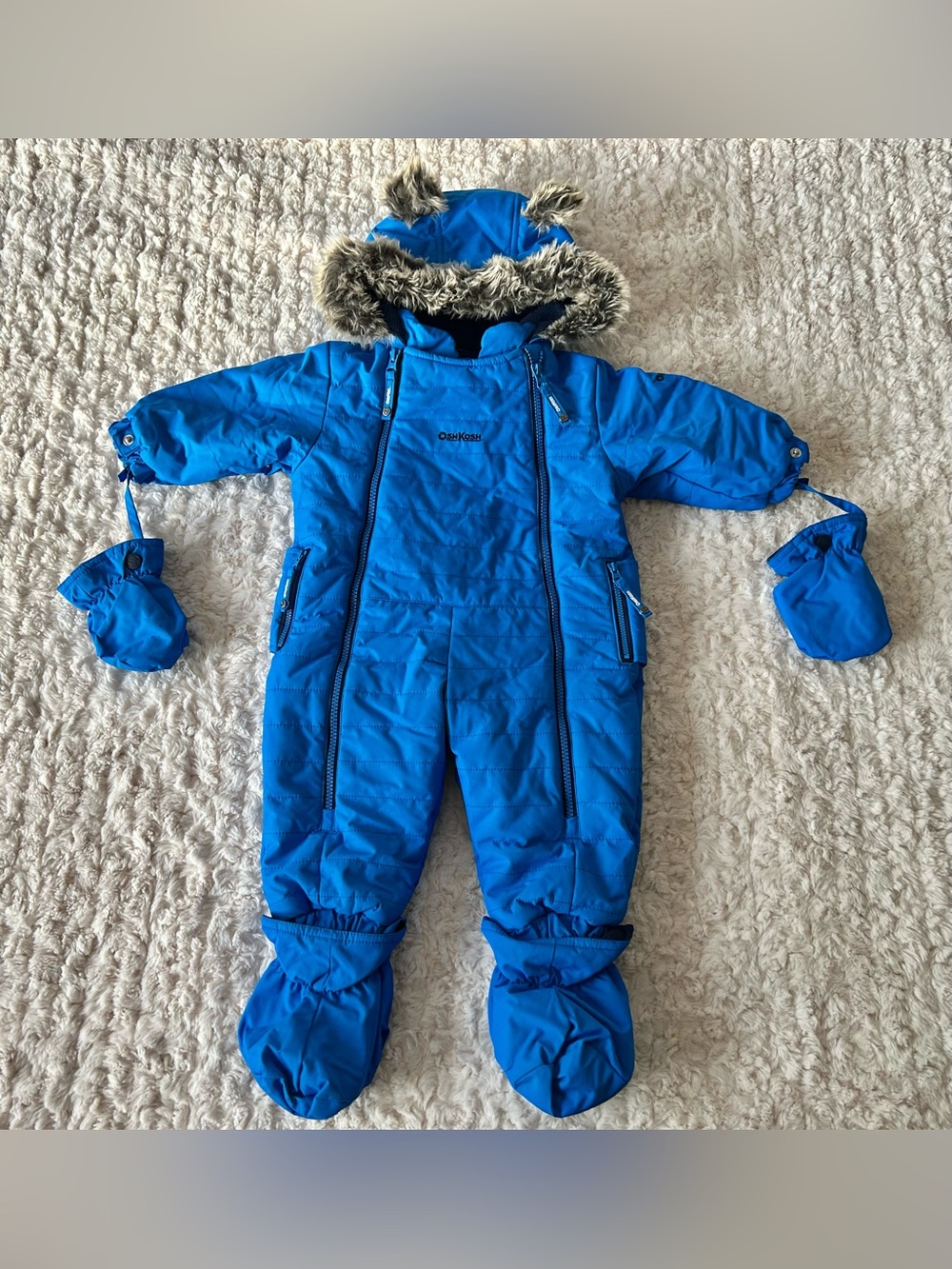 Carters Baby Snowsuit - Blue Hooded Footie One Piece Like New